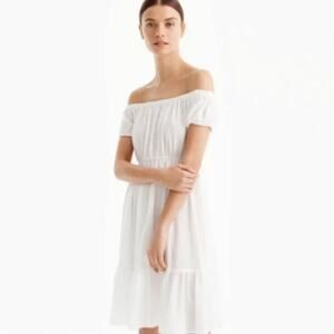 NWT J. Crew Off the Shoulder Swiss Dot White Cotton Dress Sz M